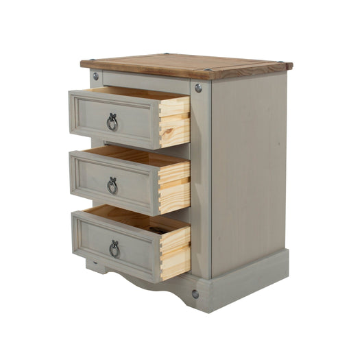 Corona Grey Bedside Table 3 Drawer Cabinet Wax - LuminexFurnitureBedside TableCRG511