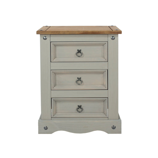 Corona Grey Bedside Table 3 Drawer Cabinet Wax - LuminexFurnitureBedside TableCRG511