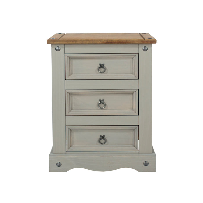 Corona Grey Bedside Table 3 Drawer Cabinet Wax - LuminexFurnitureBedside TableCRG511