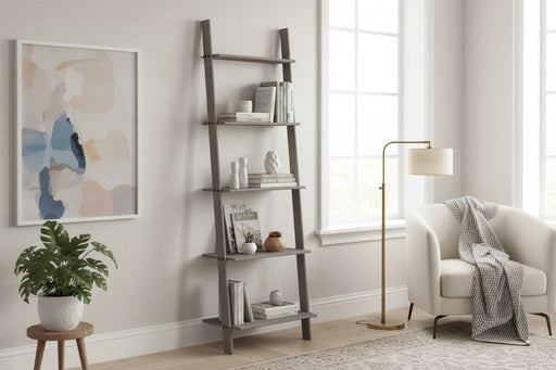 Corona Grey Bookcase Wax Ladder Design Shelf Unit - Luminex FurnitureBookcaseCRG954