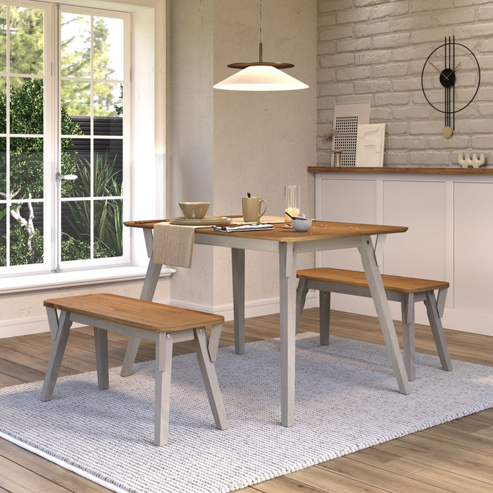 Corona Grey Dining Set Wax 140cm Kitchen Table & 2 Bench - LuminexFurnitureDining SetCRGTBSET32