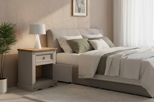 Corona Grey Wax 1 Door Bedside Cabinet - Luminex FurnitureBedside TableCRG510