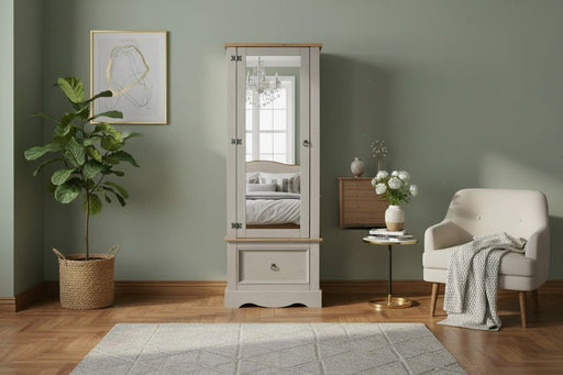 Corona Grey Wax 1 - Door Mirrored Armoire - Luminex FurnitureWardrobeCRG525