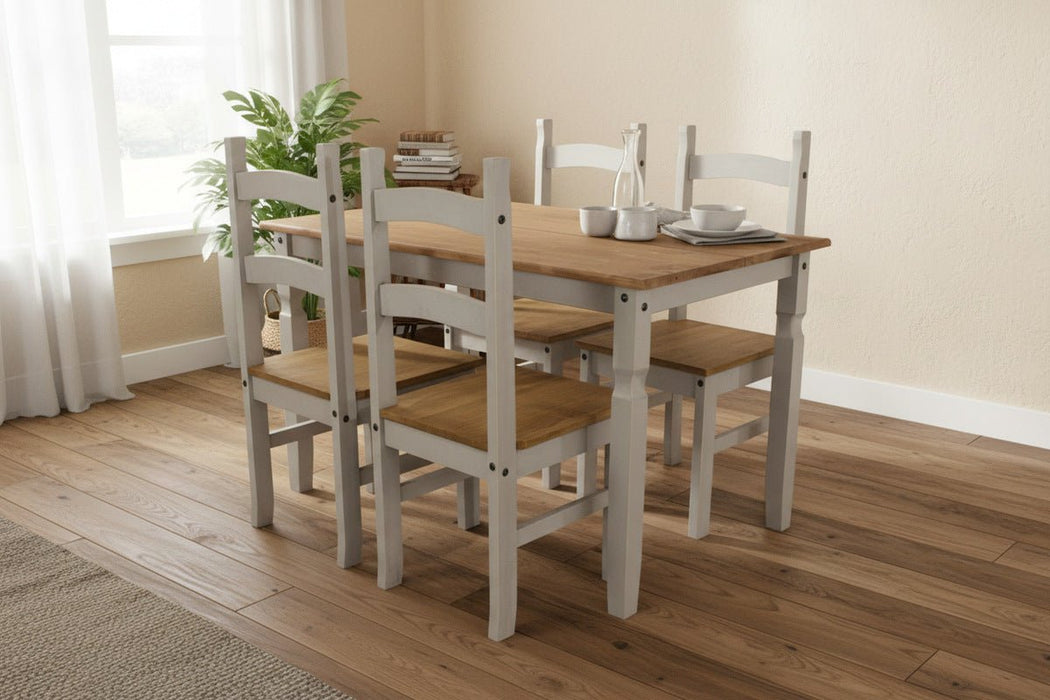 Corona Solid Pine Dining Set Rectangular Table with 4 Chairs (Grey Wax) - Luminex FurnitureDining SetCRGTBSET3
