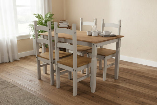 Corona Solid Pine Dining Set Rectangular Table with 4 Chairs (Grey Wax) - Luminex FurnitureDining SetCRGTBSET3