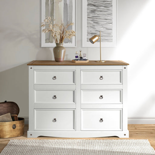 Corona White 3+3 Drawer Wide Chest – White Wax - LuminexFurnitureChest of DrawersCRW113