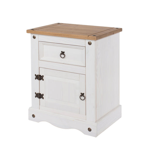 Corona White Bedside Table 1 Door, Drawer Cabinet Wax - LuminexFurnitureBedside TableCRW110