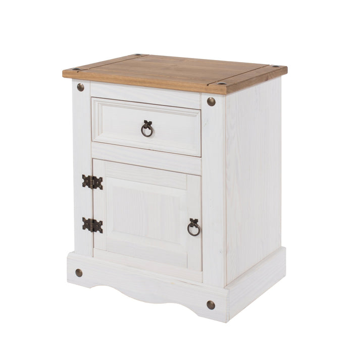 Corona White Bedside Table 1 Door, Drawer Cabinet Wax - LuminexFurnitureBedside TableCRW110