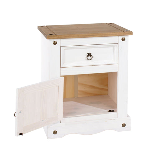 Corona White Bedside Table 1 Door, Drawer Cabinet Wax - LuminexFurnitureBedside TableCRW110