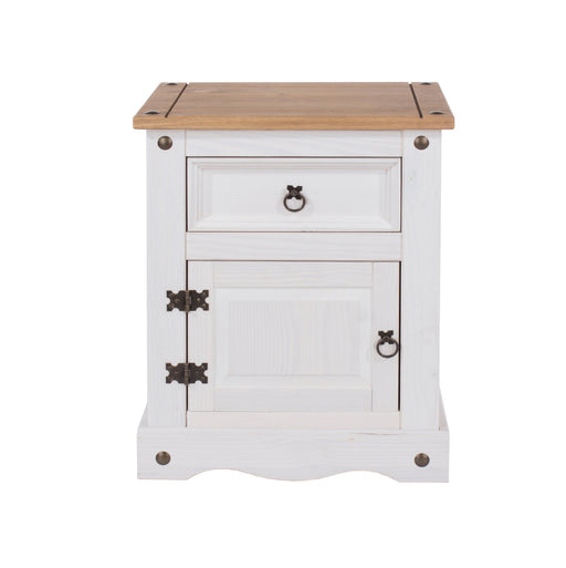 Corona White Bedside Table 1 Door, Drawer Cabinet Wax - LuminexFurnitureBedside TableCRW110