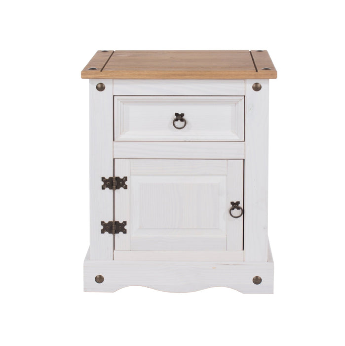Corona White Bedside Table 1 Door, Drawer Cabinet Wax - LuminexFurnitureBedside TableCRW110