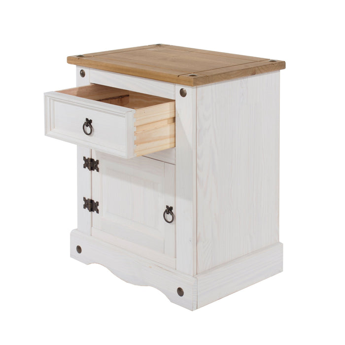 Corona White Bedside Table 1 Door, Drawer Cabinet Wax - LuminexFurnitureBedside TableCRW110