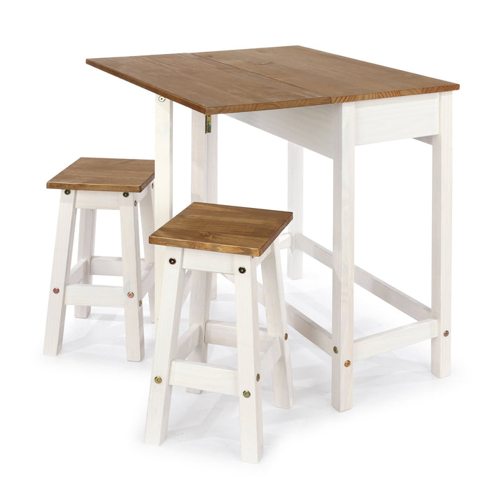 Corona White Dining Set Drop Leaf Table & 2 Stools - LuminexFurnitureDining SetCRWTBSET4