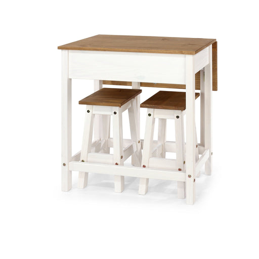 Corona White Dining Set Drop Leaf Table & 2 Stools - LuminexFurnitureDining SetCRWTBSET4