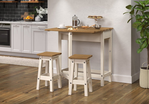 Corona White Dining Set Drop Leaf Table & 2 Stools - LuminexFurnitureDining SetCRWTBSET4