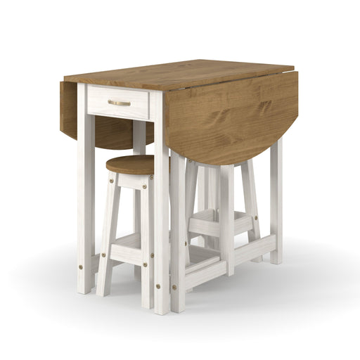 Corona White Dining Set Oval Drop Leaf Table & 2 Stools - LuminexFurnitureDining SetCRWTBSET5