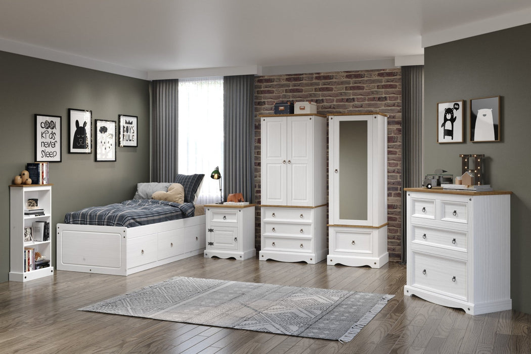 Corona White Wardrobe Antique Waxed Pine - LuminexFurnitureWardrobeCRW125