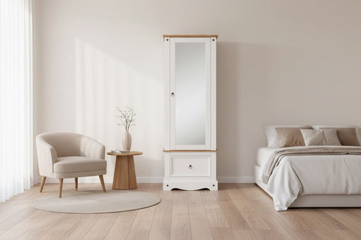 Corona White Wax 1 - Door 1 - Drawer Narrow Wardrobe - Luminex FurnitureWardrobeCRW125