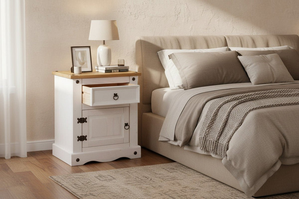 Corona White Wax 1 Door Bedside Cabinet - Luminex FurnitureBedside TableCRW110