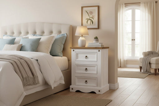 Corona White Wax and Pine 3 Drawer Bedside Table - Luminex FurnitureBedside TableCRW111