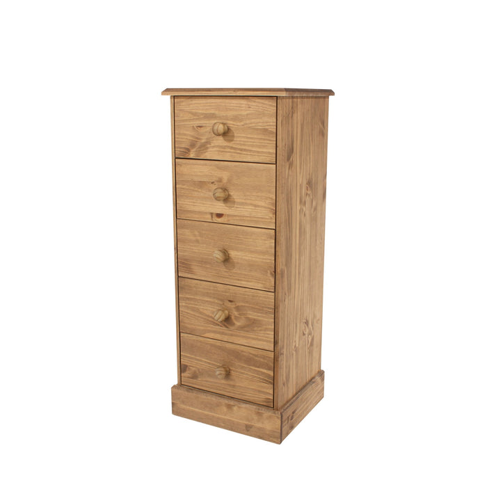 Cotswold 5 Drawer Narrow Chest – Antique Waxed Pine - LuminexFurnitureChest of drawersCT117