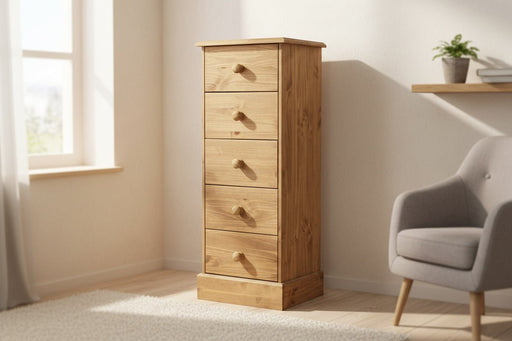 Cotswold Antique Waxed Pine 5 Drawer Narrow Chest of Drawers - Luminex FurnitureChest of drawersCT117
