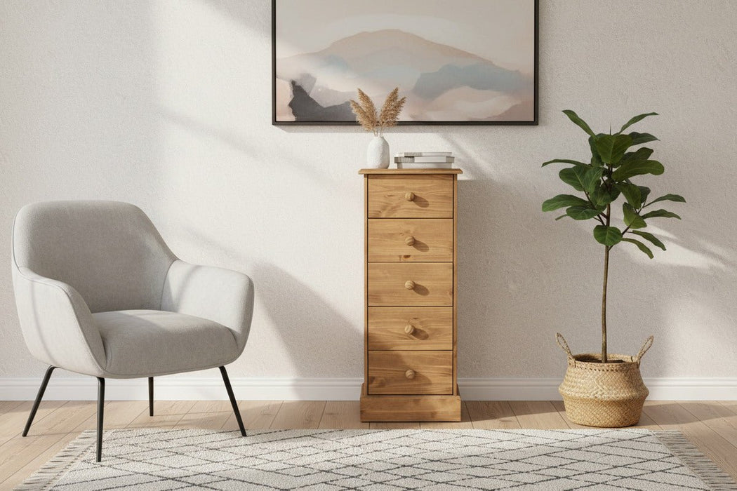 Cotswold Antique Waxed Pine 5 Drawer Narrow Chest of Drawers - Luminex FurnitureChest of drawersCT117
