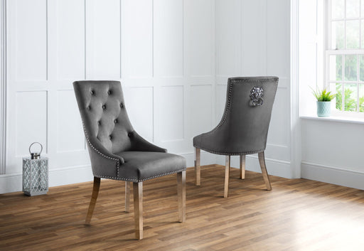 Dalton Lion Head Grey Velvet Dining Chairs – Set of 2 - Luminex FurnitureChairsGLA002