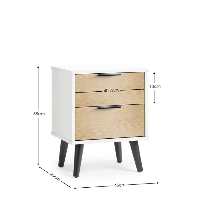 Elden 2 Drawer Bedside in White and Oak - Luminex FurnitureBedside TableALB021
