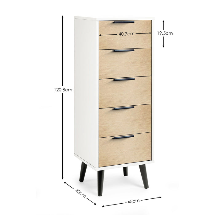 Elden 5 Drawer Chest in White and Oak - Luminex FurnitureChest of drawersALB023
