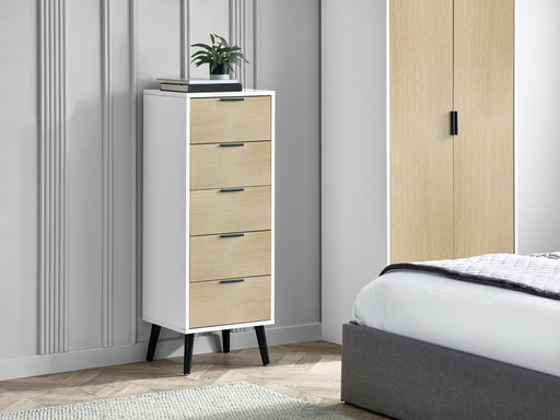 Elden 5 Drawer Chest in White and Oak - Luminex FurnitureChest of drawersALB023
