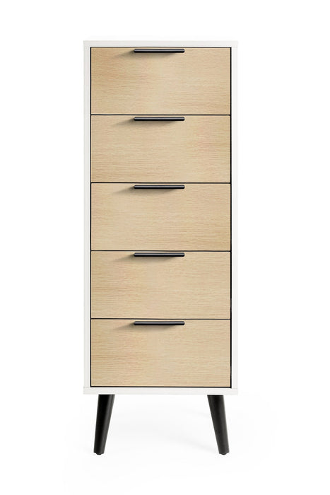 Elden 5 Drawer Chest in White and Oak - Luminex FurnitureChest of drawersALB023