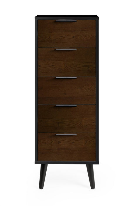 Elden 5 Drawer Tall Narrow Chest – Walnut & Black Modern Storage - Luminex FurnitureChest of drawersALB013