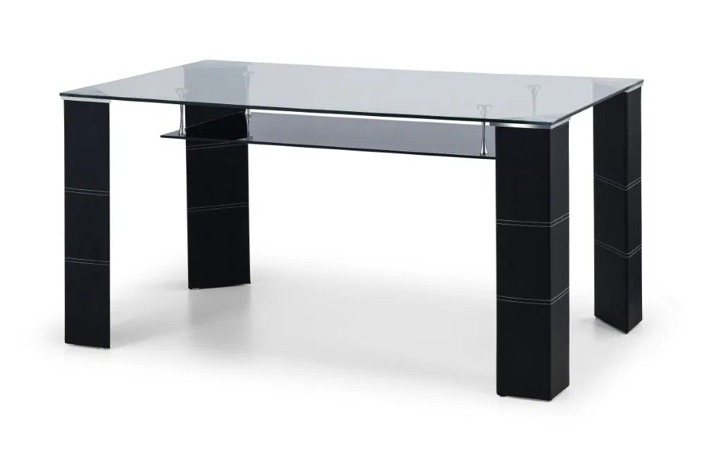 Elodie Dining Table – Clear Glass, Black Faux Leather & Chrome - Luminex FurnitureDining TableGRE001