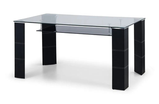 Elodie Dining Table – Clear Glass, Black Faux Leather & Chrome - Luminex FurnitureDining TableGRE001