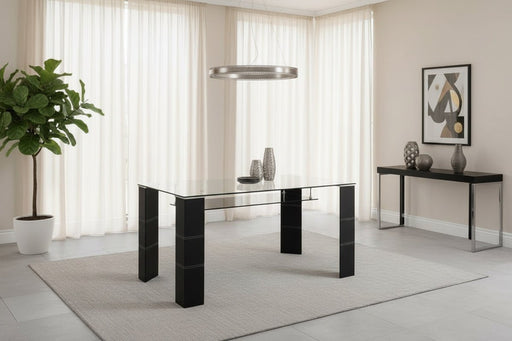 Elodie Dining Table – Clear Glass, Black Faux Leather & Chrome - Luminex FurnitureDining TableGRE001