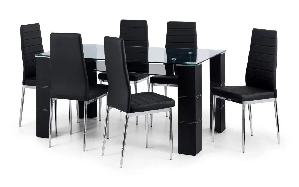 Elodie Dining Table – Clear Glass, Black Faux Leather & Chrome - Luminex FurnitureDining TableGRE001