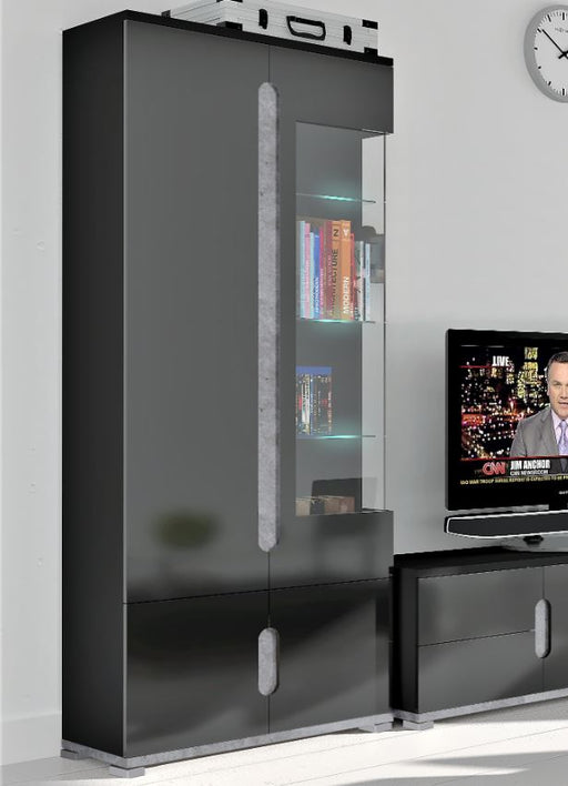 Elvara Black Gloss & Concrete Grey Display Cabinet - Luminex FurnitureDrinks Cabinet, Living, Dining3017