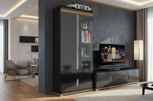 Elvara Black Gloss & Concrete Grey Display Cabinet - Luminex FurnitureDrinks Cabinet, Living, Dining3017