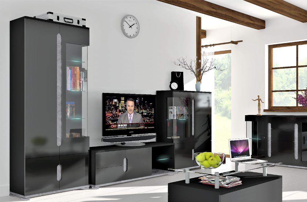Elvara Black Gloss & Concrete Grey Display Cabinet - Luminex FurnitureDrinks Cabinet, Living, Dining3017