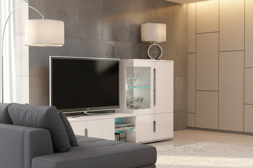 Elvara White Gloss & Concrete Grey Low Display Cabinet - Luminex FurnitureDrinks Cabinet, Living, Dining3024