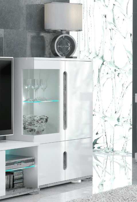 Elvara White Gloss & Concrete Grey Low Display Cabinet - Luminex FurnitureDrinks Cabinet, Living, Dining3024
