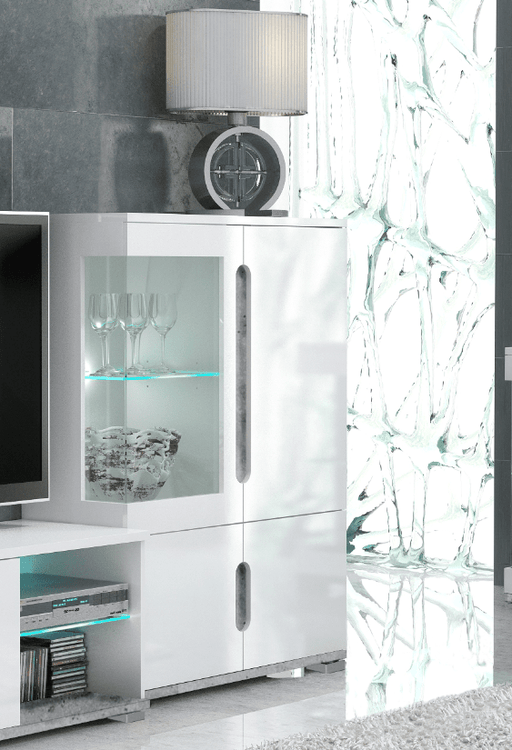 Elvara White Gloss & Concrete Grey Low Display Cabinet - Luminex FurnitureDrinks Cabinet, Living, Dining3024