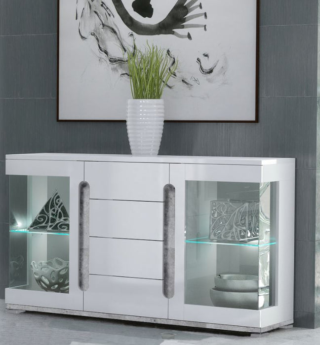 Elvara White Gloss & Concrete Grey Wide Sideboard with Glass Doors - Luminex FurnitureDrinks Cabinet, Living, Dining3018