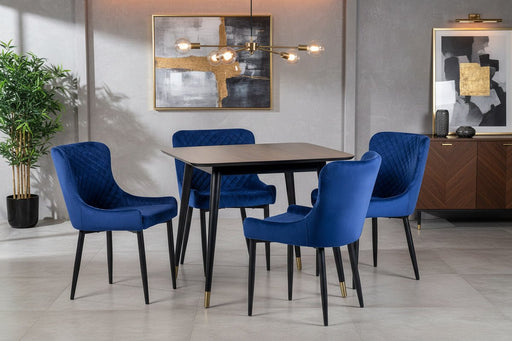 Evangeline Walnut Table & 4 Blue Velvet Braylin Chairs – Dining Set - Luminex FurnitureDining SetFIN060
