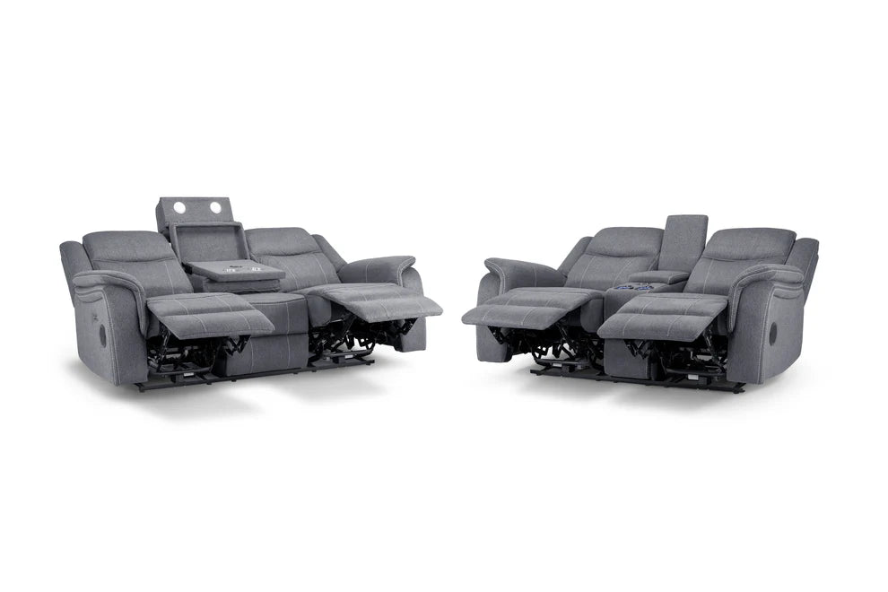Grosvenor Grey Fabric 3+2 Tech Recliner Sofa Set – Electric - Luminex FurnitureSofasgts_grey_fabric_3+2