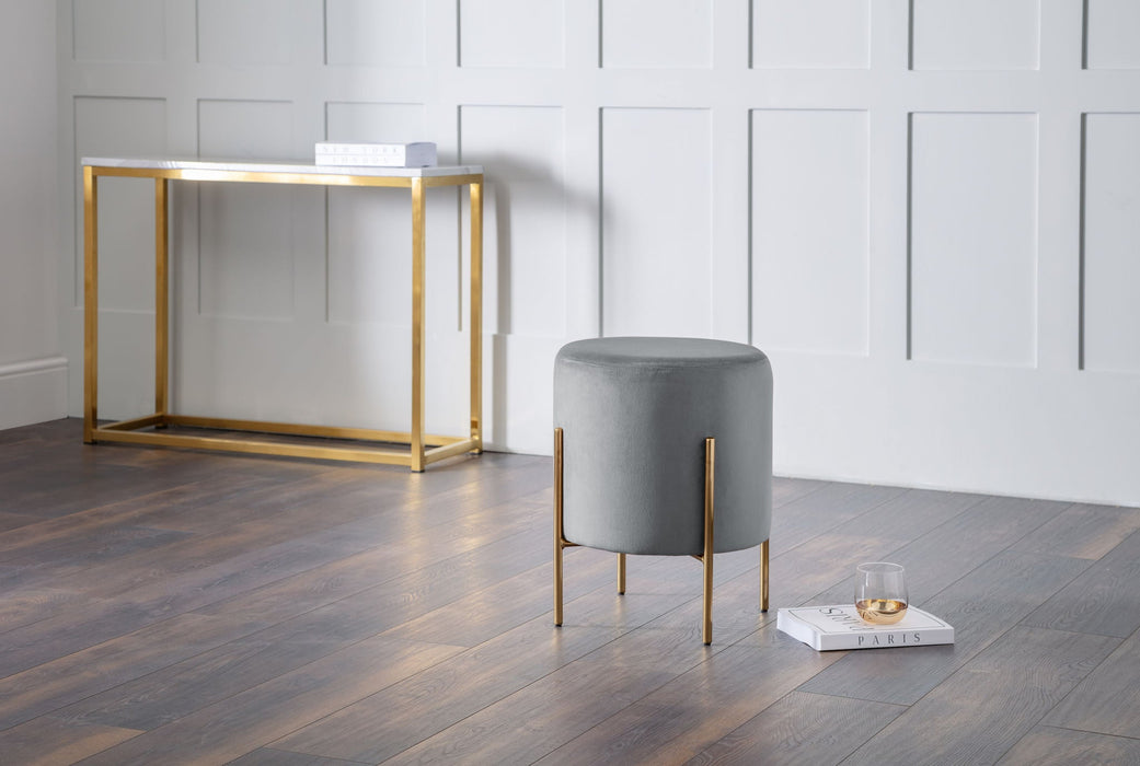 Haleva Velvet Stool Grey – Luxury Gold - Leg Dressing Stool - Luminex FurnitureOttomanHAR301