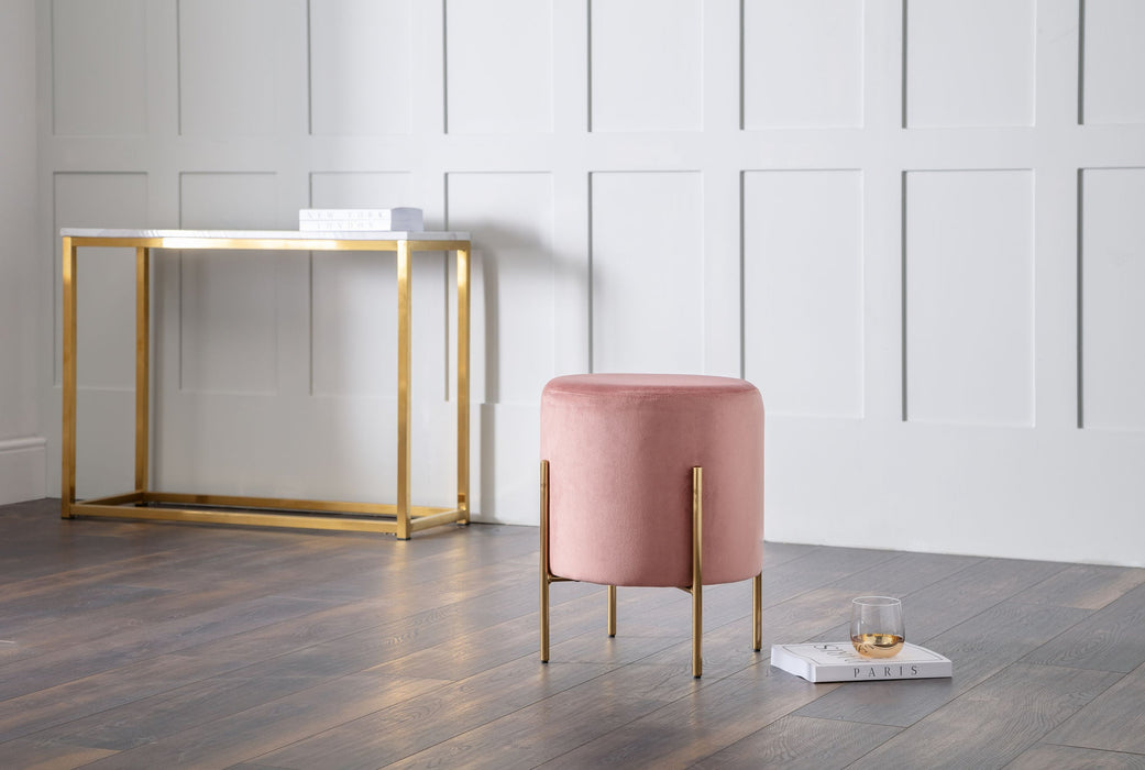 Haleva Velvet Stool Pink – Luxury Gold - Leg Dressing Stool - Luminex FurnitureOttomanHAR401