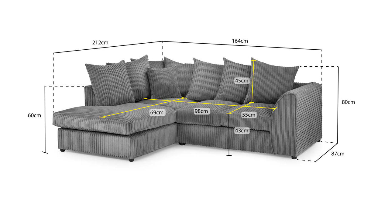 Hampton Grey Jumbo Cord Left Hand Corner Sofa – Modern Fabric Comfort - Luminex FurnitureSofasharley_jumbo_sofa_grey_left_hand_facing_corner