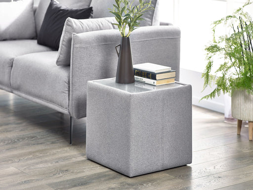 Helen Lamp Table – Platinum Grey Wool Effect & Glass Top - Luminex FurnitureLamp TableROH004